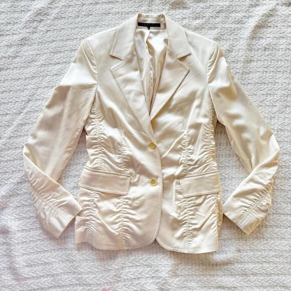 Theory Women's Cream Satin Rushed & Tailored Blazer - Size S - Picture 3 of 9